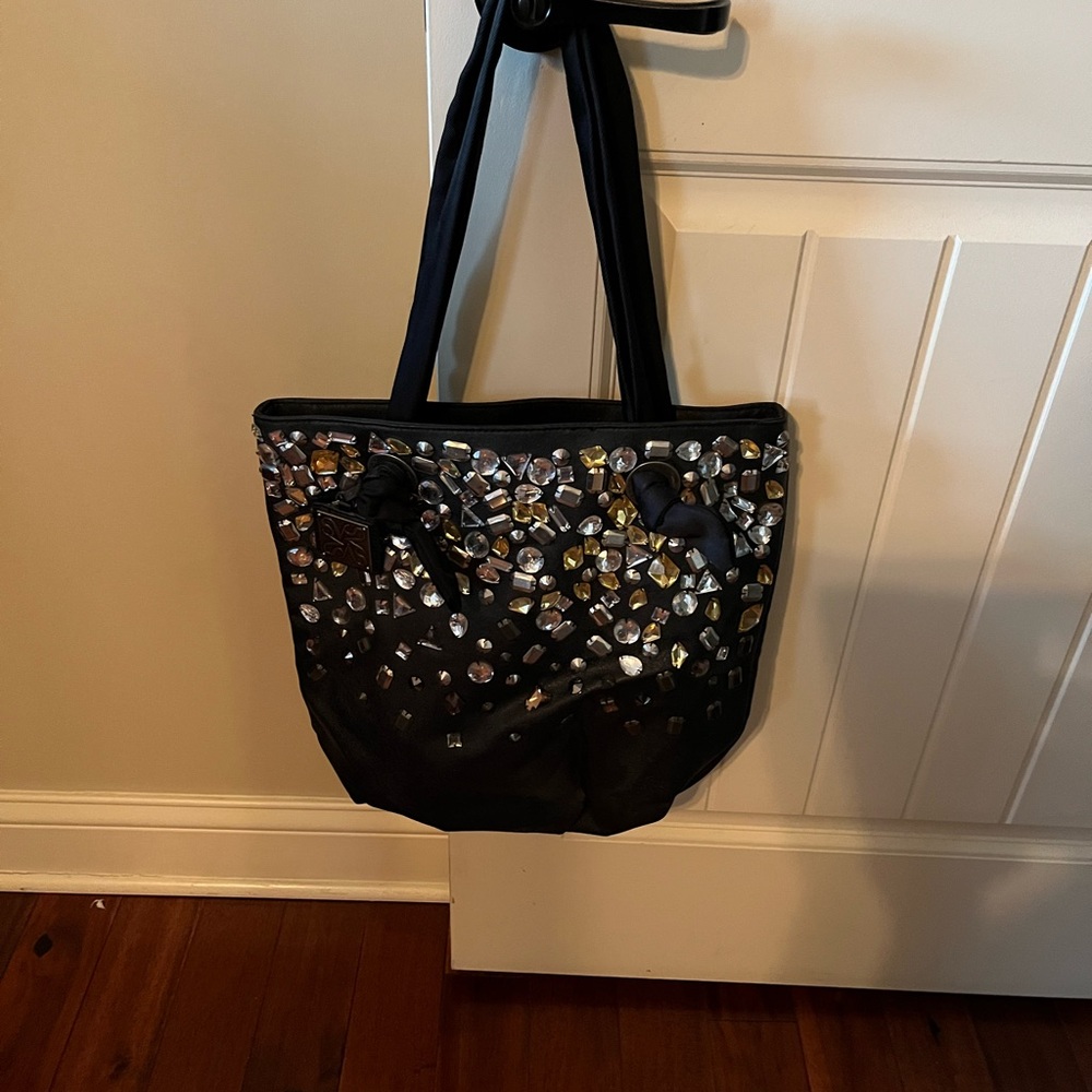 Vera Wang Black Tote with Multi-Faceted Gem Accents